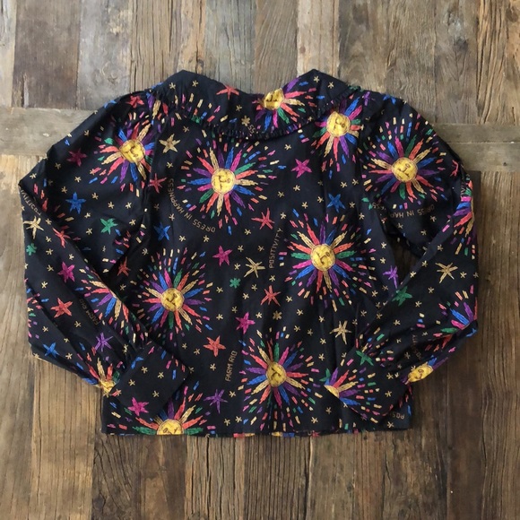 FARM RIO Black Rainbow Suns Blouse button down size medium cotton - Picture 10 of 10